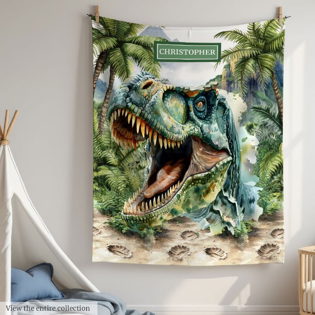 Couverture Polaire Angry Dinosaur Blanket Nom personnalisé pour garço (Angry Dinosaur Blanket Custom Name for Boys)