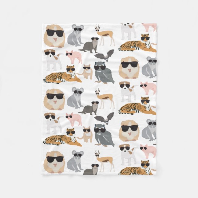 Couverture Polaire Animaux cool et amusants portant des lunettes de s (Devant)