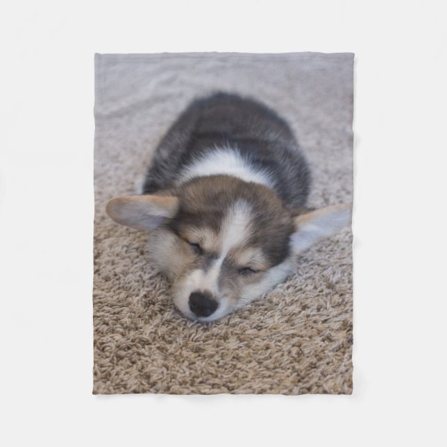 Couverture Polaire Animaux de bébés cutest | Corgi Chiot sur Shag Rug (Devant)