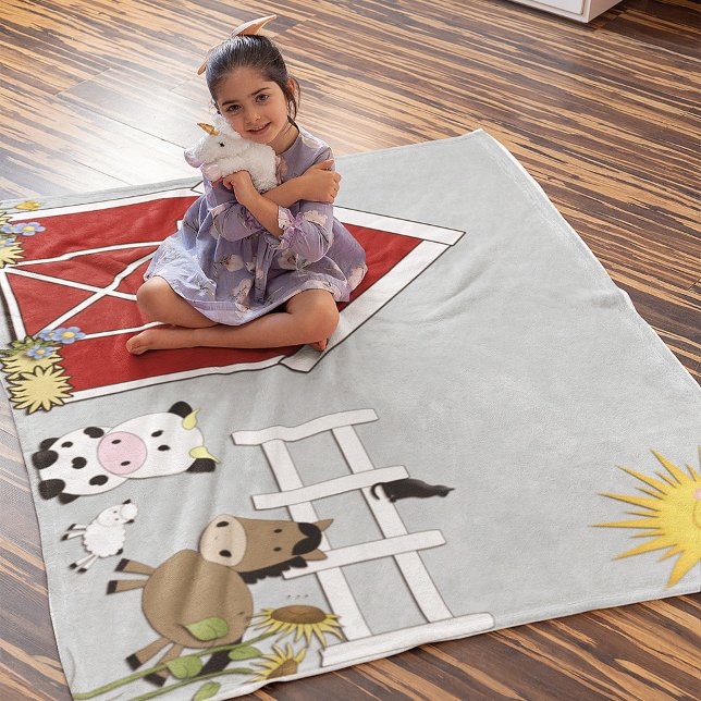 Couverture Polaire Animaux de ferme Cheval Vache Lamb Rouge Grange (Créateur téléchargé)