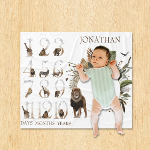Couverture Polaire Animaux de Safari Jungle Chiffres Milestone Âge Li