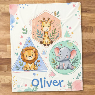 Couverture Polaire Animaux de safari mignons Lion Girafe Éléphant