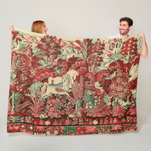 Couverture Polaire ANIMAUX D'IMAGINAIRE, CHEVAUX, BOIS Rouge Vert Flo