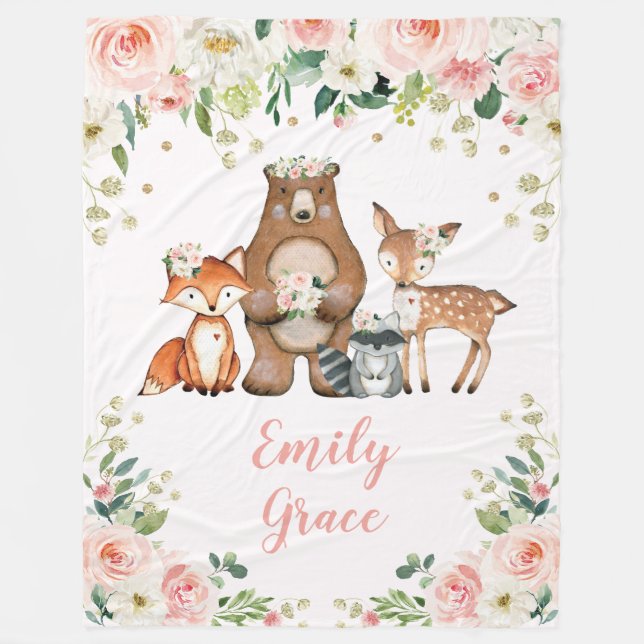 Couverture Polaire Animaux femelles en bois / Forêt floue (Devant)