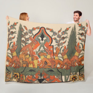 COUVERTURE POLAIRE ANIMAUX FORESTIERS, RABBITS ROUGES PARMI LES FLEUR