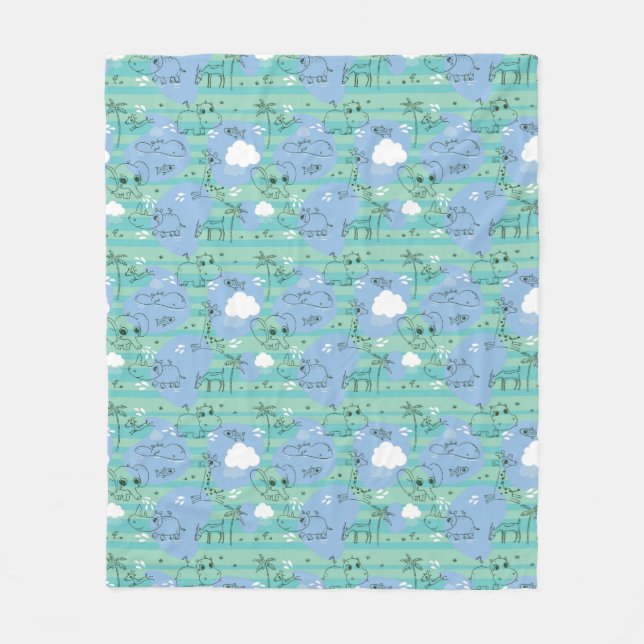 Couverture Polaire Animaux mignons jouant avec de l'eau 3 (Devant)