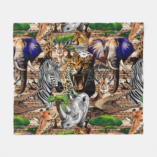 Couverture Polaire Animaux sauvages de la Savane africaine (Devant (Horizontal))
