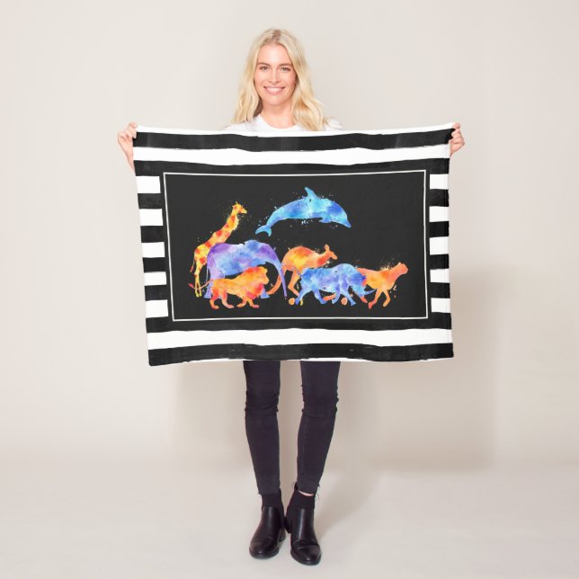 Couverture Polaire Animaux sauvages qui courent ensemble aquarelle co (En situation)