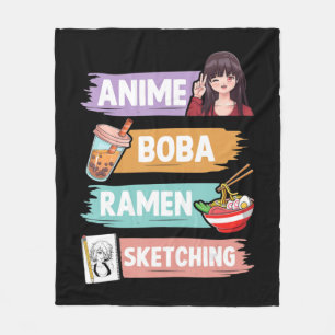 Couverture Polaire Anime Boba Ramen Esquisse Otaku Kawaii Anime Girl