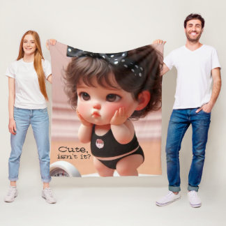 Couverture Polaire Anime Chubby Girl Photo, Cute Black Head Ribbon