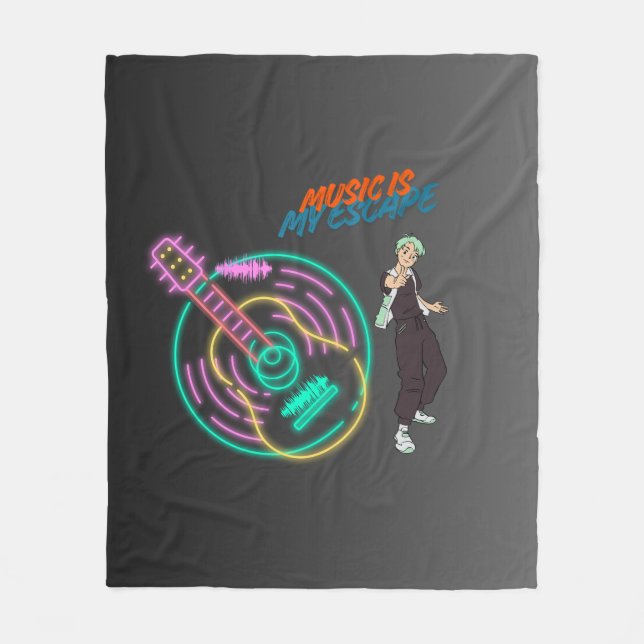 Couverture Polaire Anime Guitar Vibes Blanket – Music Lover Cozy Art  (Devant)
