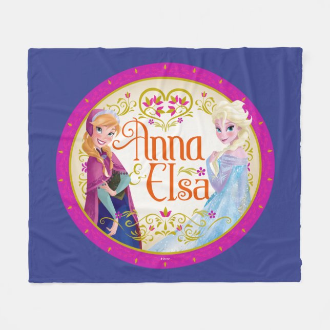 Couverture Polaire Anna et Elsa| Cadre floral (Devant (Horizontal))