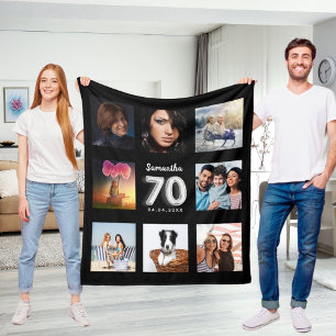 Couverture Polaire anniversaire 70 ans collage photo noir argent nom