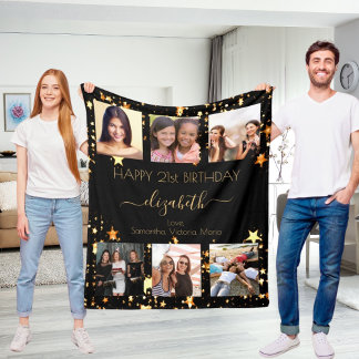 Couverture Polaire Anniversaire photo collage noir or meilleurs amis