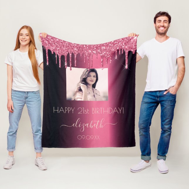 Couverture Polaire Anniversaire photo personnalisée burgundy parties  (En situation)