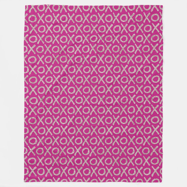 Couverture Polaire Anniversaire Rose Pailleté Argent XOXO (Devant)