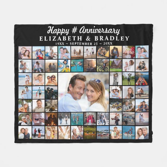 Couverture Polaire Anniversaire Simple Script 59 Photo Collage (Devant (Horizontal))