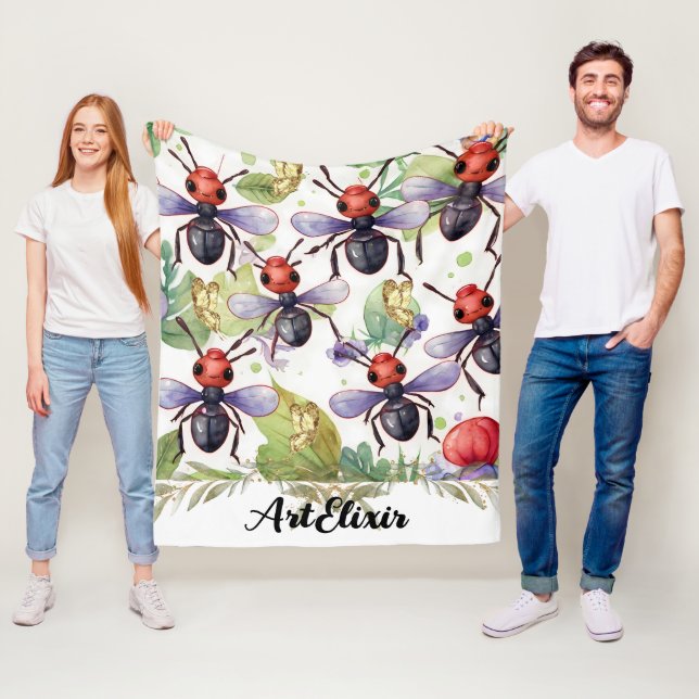 Couverture Polaire Ant Aquarelle Or Impression (En situation)