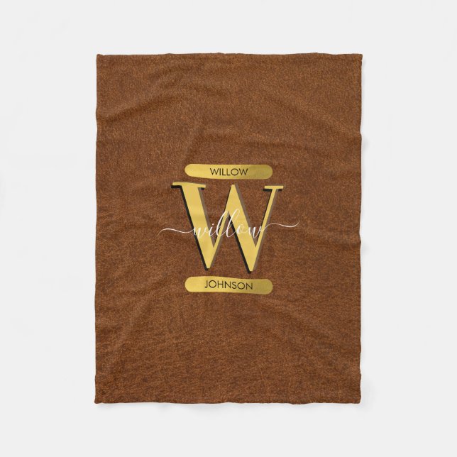 Couverture Polaire Antique Faux Cuir & Or Monogramme (Devant)