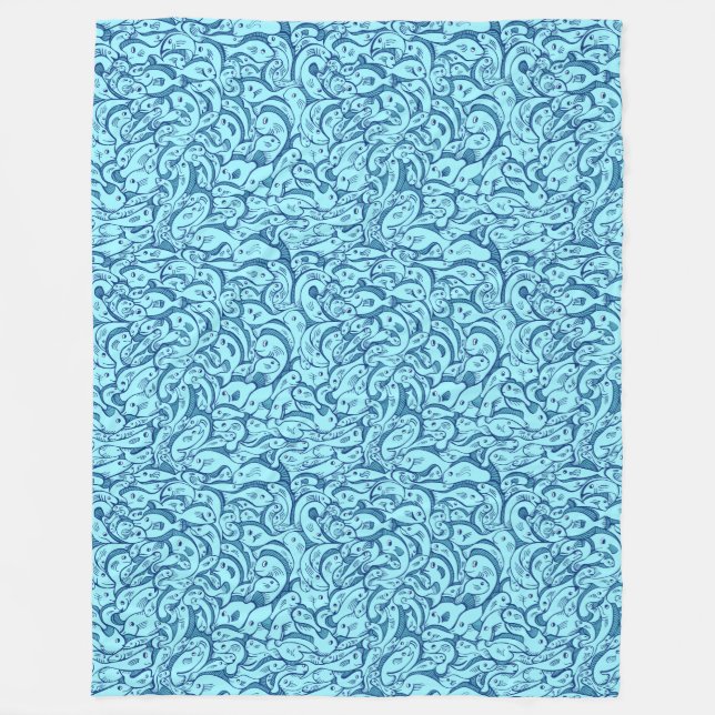Couverture Polaire Aqua Blue Fish Motif Fleece Blanket (Devant)