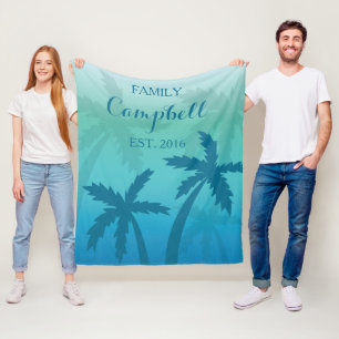 Couverture Polaire Aqua Blue Palm Tree Tropical Custom Family