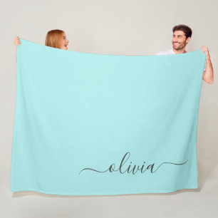 Couverture Polaire Aqua Blue Turquoise Moderne Script Girl Monogramme