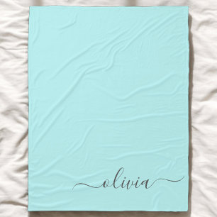Couverture Polaire Aqua Blue Turquoise Moderne Script Girl Monogramme