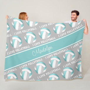 Couverture Polaire aqua gris filles blanches aiment le volley salle d