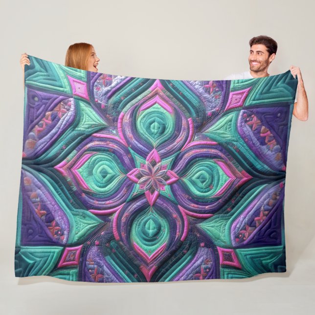 Couverture Polaire Aqua rose courbé violet Conception abstraite (En situation)
