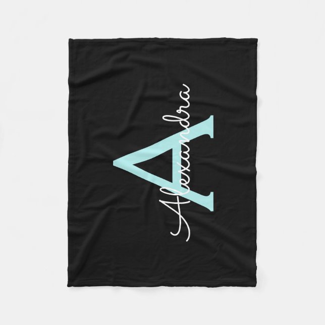 Couverture Polaire Aqua Teal Blue Script Girly Monogram (Devant)