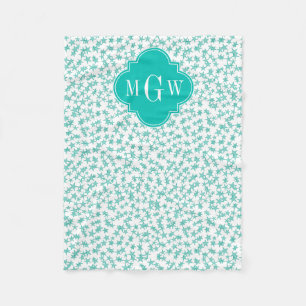 Couverture Polaire Aqua / Turq White Stars Quatrefoil Turquoise 3 Mon