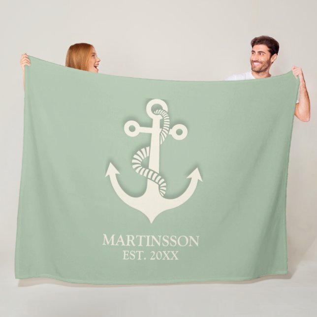 Couverture Polaire Aqua Turquoise White Ancre Nom Date Nautique (En situation)