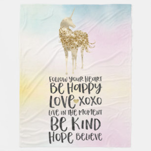 Couverture Polaire Aqua Yellow Rose Aquarelle Inspirational Unicorne