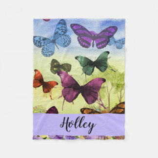 Couverture Polaire Aquarelle à papillon multicolore personnalisée