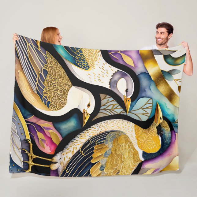 Couverture Polaire Aquarelle Abstraite Peinture des oiseaux (En situation)