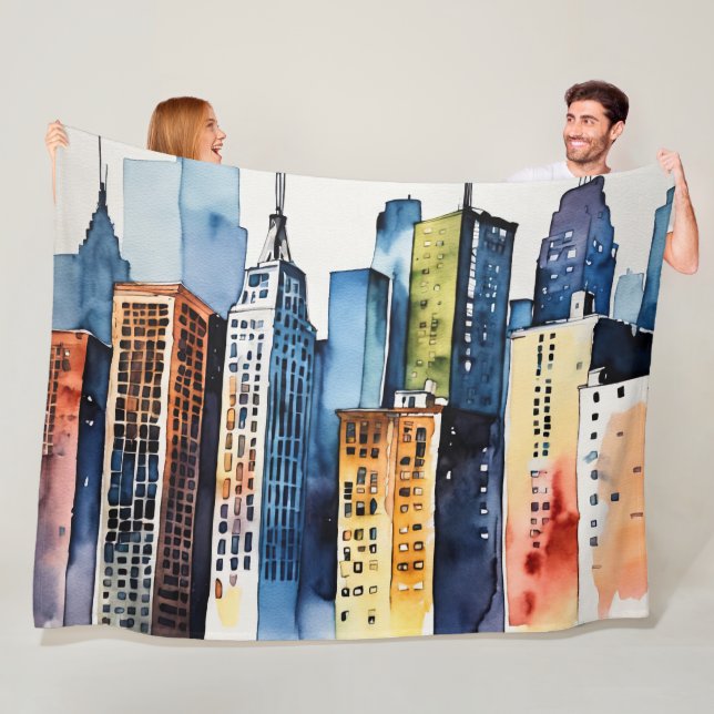 Couverture Polaire Aquarelle Abstraite peinture moderne paysage (En situation)