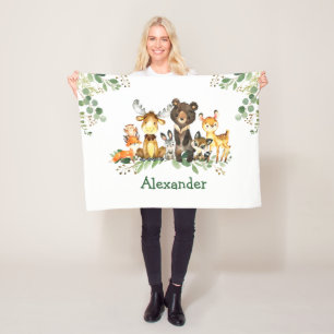 Couverture Polaire Aquarelle Animaux de la forêt boisée