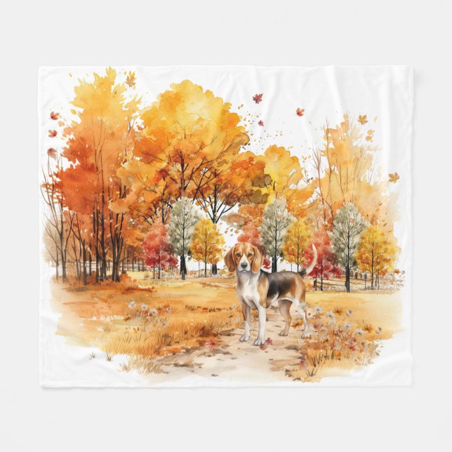 Couverture Polaire Aquarelle Automne Chien Design - Beagle (Devant (Horizontal))