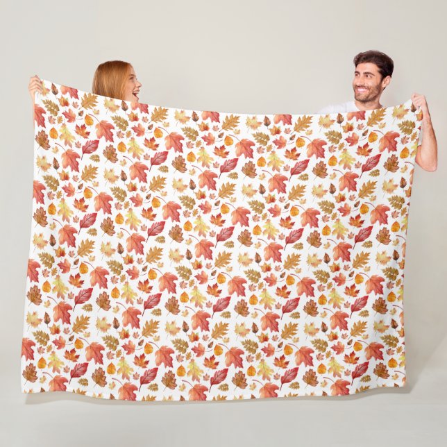 Couverture Polaire Aquarelle Automne Feuilles Automne Motif sans join (En situation)
