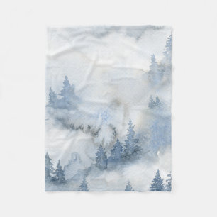 Couverture Polaire Aquarelle bleu foncé Forêt Abstraite   