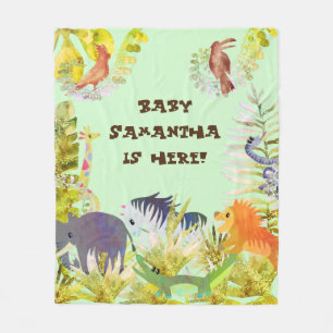 Couverture Polaire Aquarelle bleu orange vert mignonne Animaux de la
