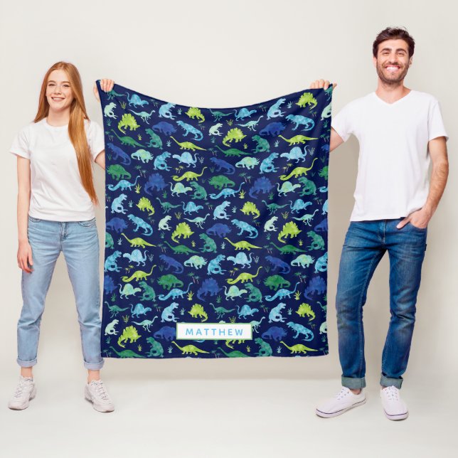 Couverture Polaire Aquarelle bleu vert Dinosaur personnalisé pour enf (En situation)