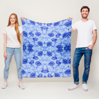 Couverture Polaire Aquarelle Bleue Botanique Blanche Fleece Florale