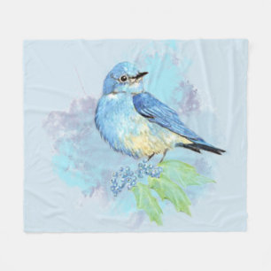 Couverture Polaire Aquarelle Bluebird Garden Oiseau Art