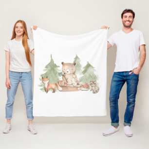 Couverture Polaire Aquarelle Bois Forêt Animaux Nourriture Chambre