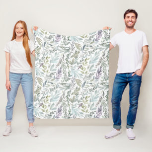 Couverture Polaire Aquarelle botanique bleu vert