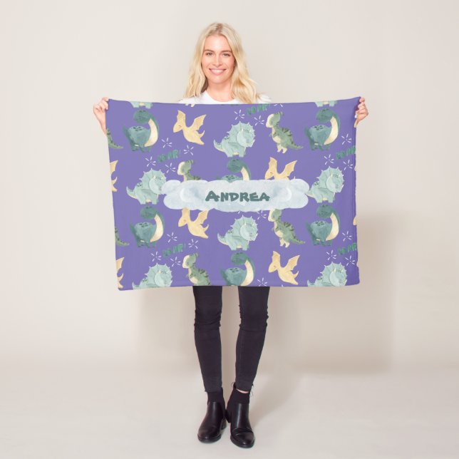 Couverture Polaire Aquarelle claire Dinosaure pourpre Horizontal (En situation)