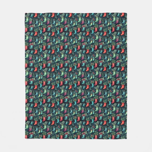 Couverture Polaire Aquarelle classique rouge & vert Bas de Noël (Devant)
