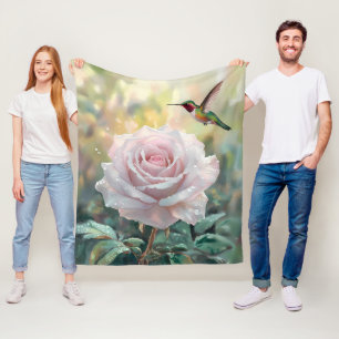 Couverture Polaire Aquarelle Colibri et rose