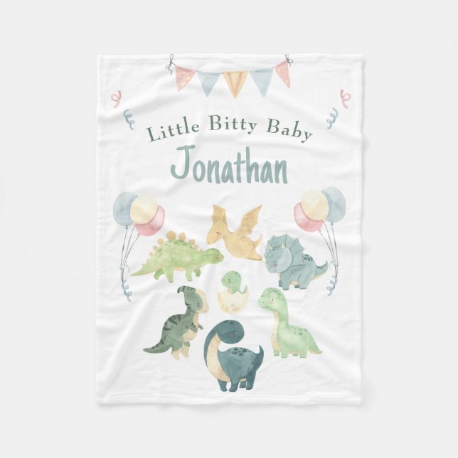 Couverture Polaire Aquarelle Cute Dino Personnalisée Turquoise Bébé B (Devant)